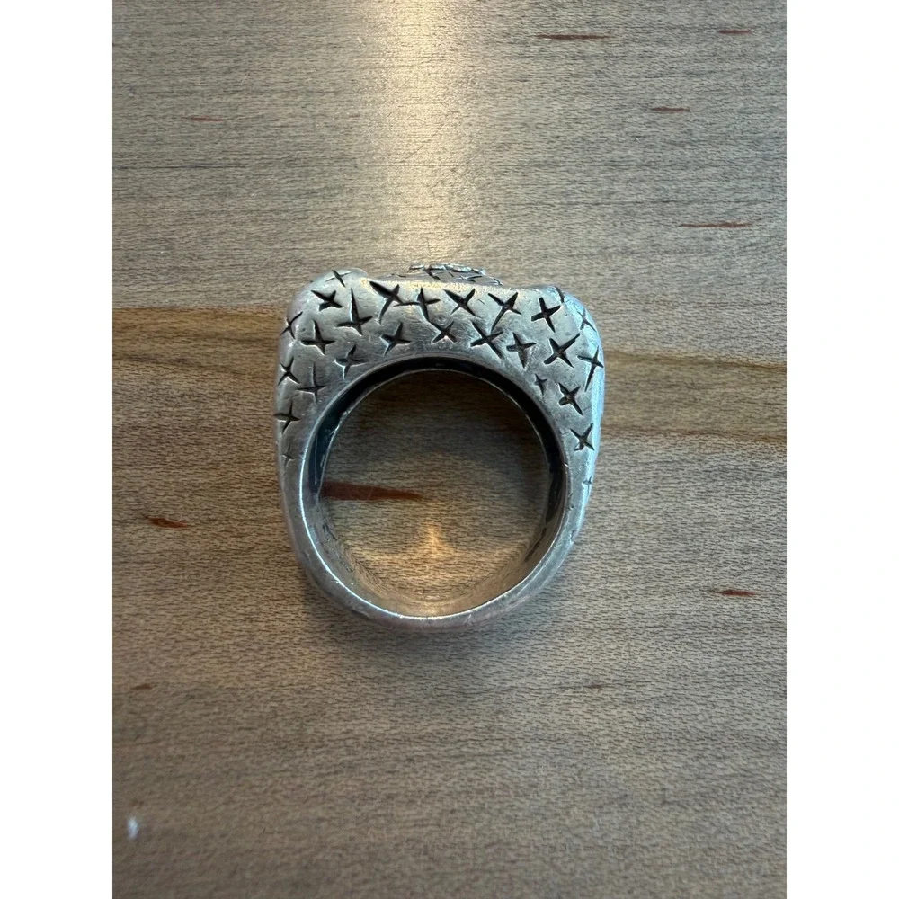 Dian Malouf‎ Sterling Silver Ring Womens Size 7 Silver Etched Star Wide Band